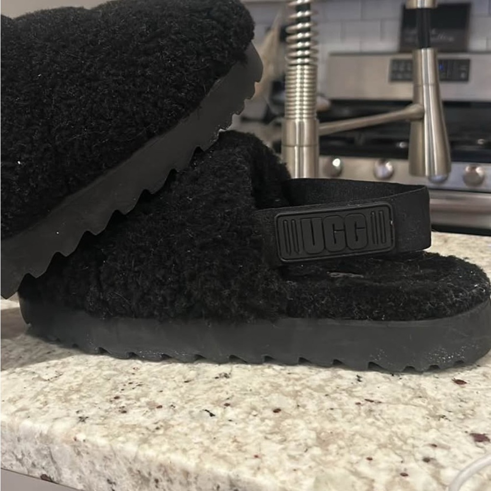 UGG Black Plush Slippers Clogs